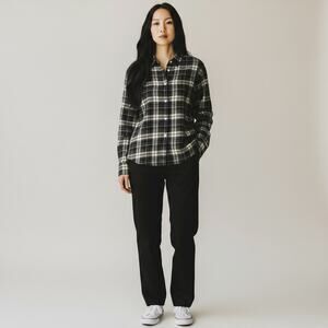 Jenni Kayne Classic Plaid Flannel Shirt Green and White Cotton